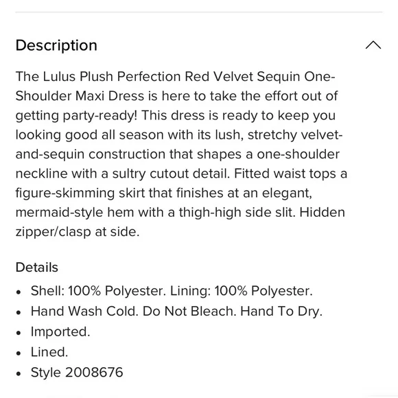 Lulus Velvet/Sequin Red One Shoulder Dress Size L - Picture 7 of 9